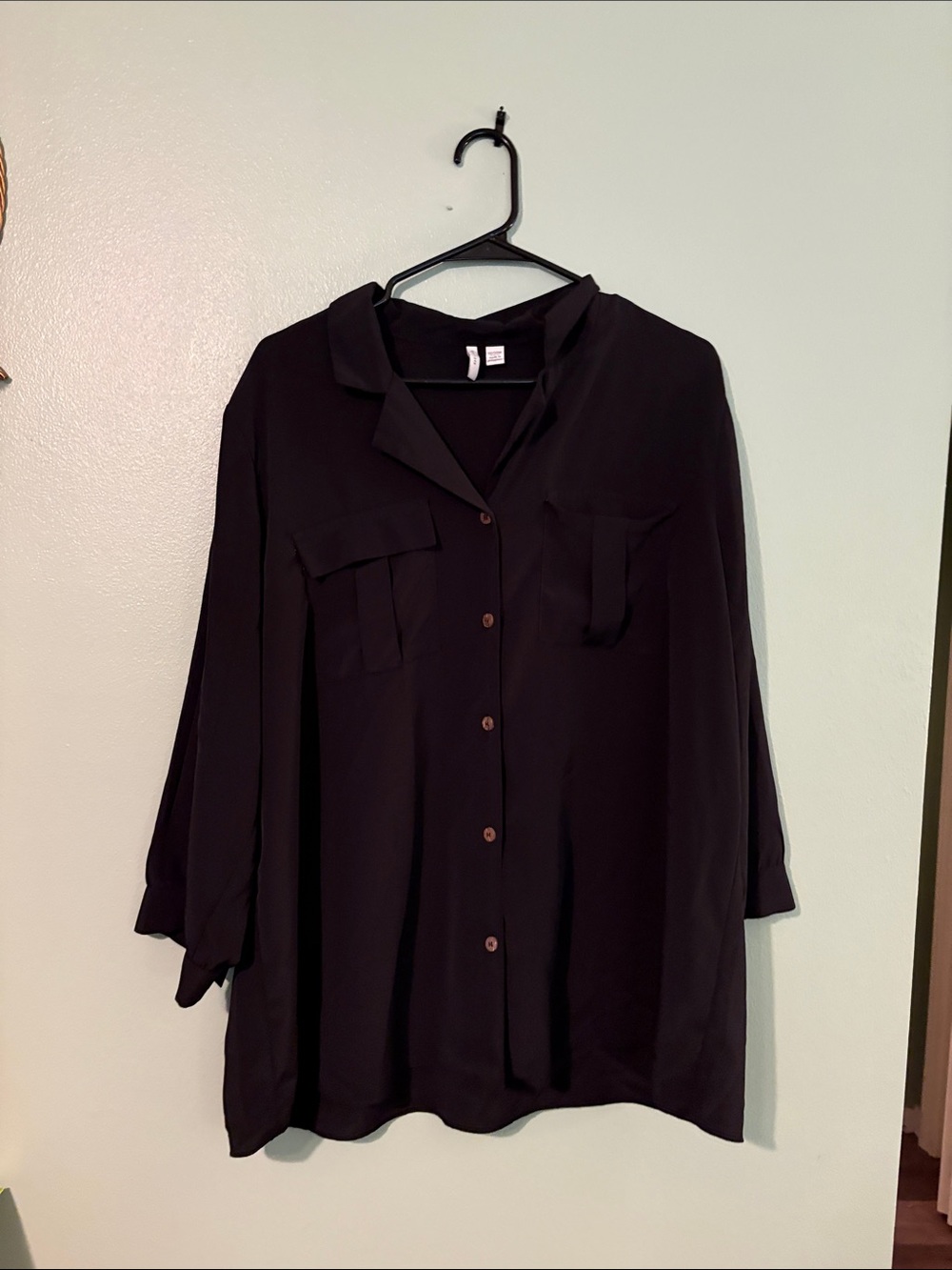Cato Black Button-Down Blouse with Chest Pockets